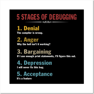 5 Stages of Debugging Full Stack Coder Software Developer Posters and Art